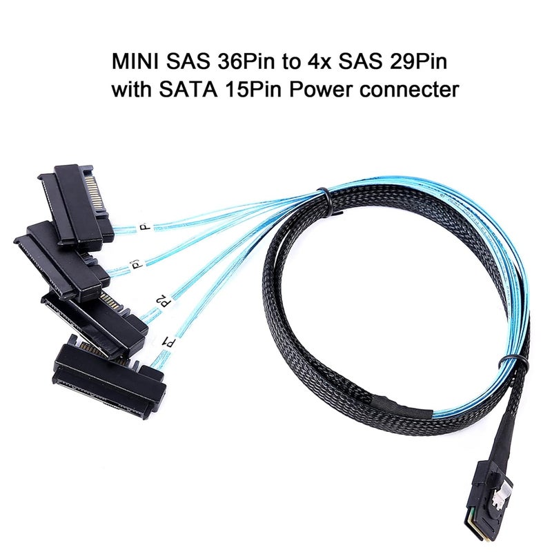 ADCAUDX كابل 2 حزمة ميني ساس إلى ساس: 1م SFF 8087 إلى SFF-8087 إلى 4 SFF-8482 مع كابل محول طاقة SATA (3.3 قدم) - Image 2